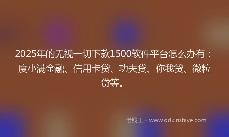 2025年的无视一切下款1500软件平台怎么办有：度小满金融、信用卡贷、功夫贷、你我贷、微粒贷等。