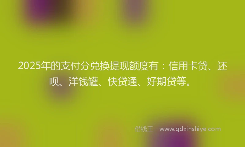 2025年的支付分兑换提现额度有：信用卡贷、还呗、洋钱罐、快贷通、好期贷等。