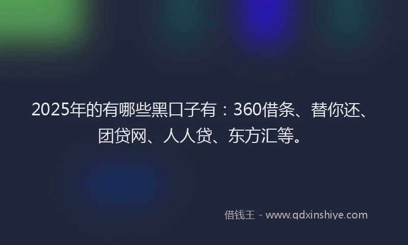 2025年的有哪些黑口子有：360借条、替你还、团贷网、人人贷、东方汇等。
