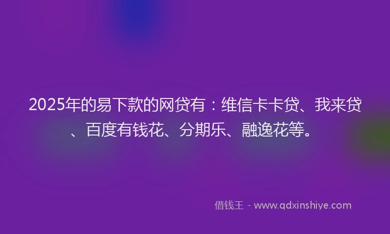 2025年的易下款的网贷有：维信卡卡贷、我来贷、百度有钱花、分期乐、融逸花等。