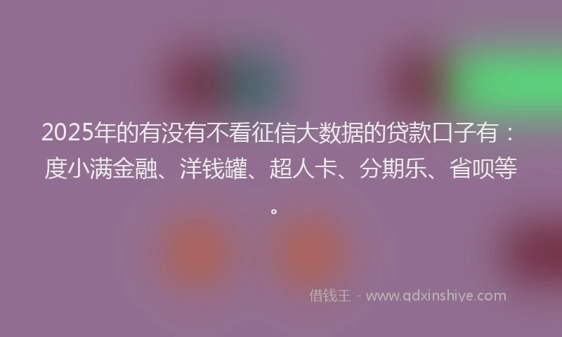 2025年的有没有不看征信大数据的贷款口子有：度小满金融、洋钱罐、超人卡、分期乐、省呗等。