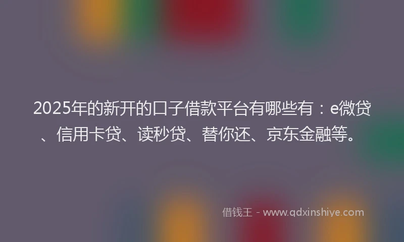 2025年的新开的口子借款平台有哪些有：e微贷、信用卡贷、读秒贷、替你还、京东金融等。
