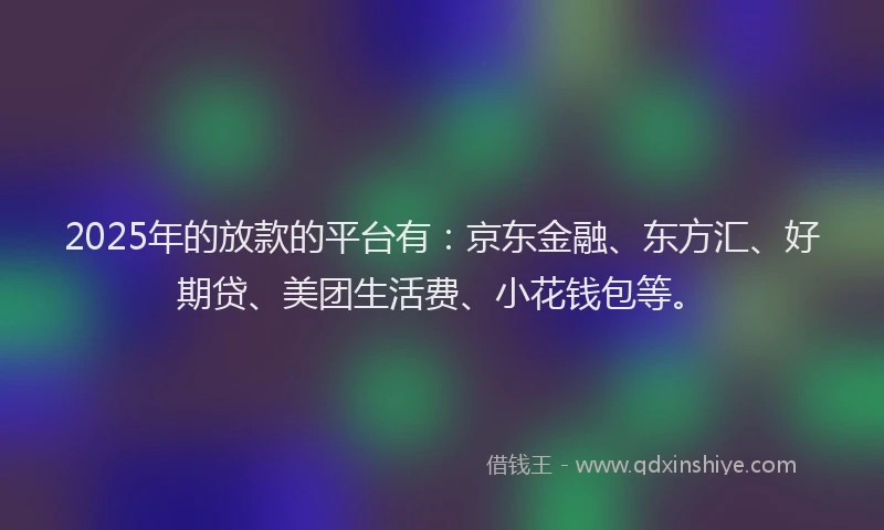 2025年的放款的平台有：京东金融、东方汇、好期贷、美团生活费、小花钱包等。