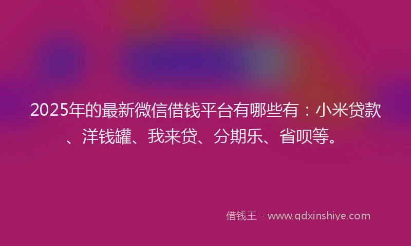 2025年的最新微信借钱平台有哪些有：小米贷款、洋钱罐、我来贷、分期乐、省呗等。