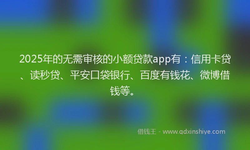 2025年的无需审核的小额贷款app有：信用卡贷、读秒贷、平安口袋银行、百度有钱花、微博借钱等。