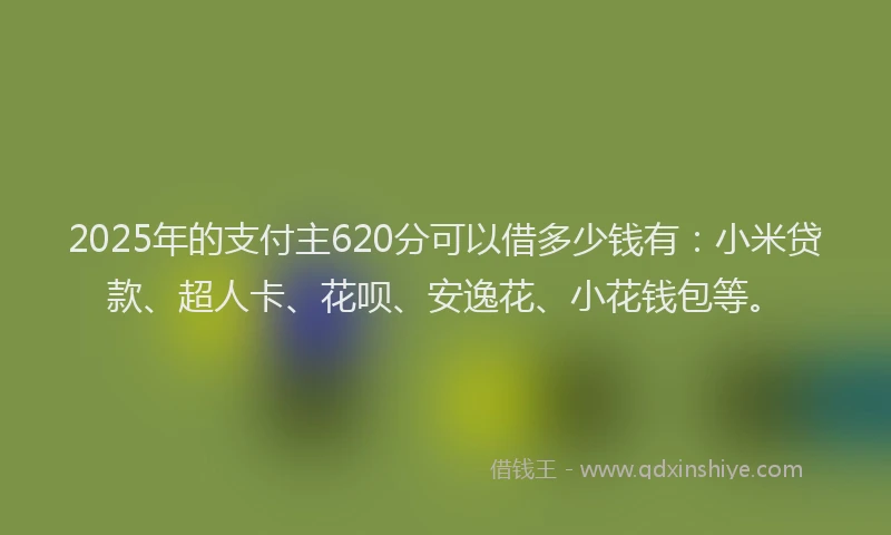 2025年的支付主620分可以借多少钱有：小米贷款、超人卡、花呗、安逸花、小花钱包等。