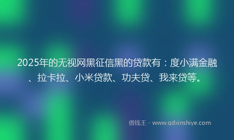 2025年的无视网黑征信黑的贷款有：度小满金融、拉卡拉、小米贷款、功夫贷、我来贷等。