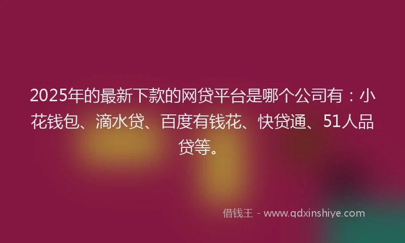 2025年的最新下款的网贷平台是哪个公司有：小花钱包、滴水贷、百度有钱花、快贷通、51人品贷等。