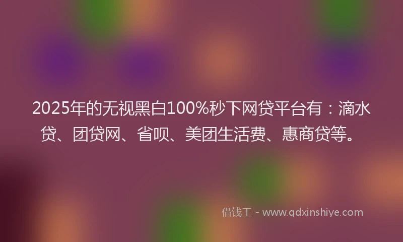 2025年的无视黑白100%秒下网贷平台有：滴水贷、团贷网、省呗、美团生活费、惠商贷等。