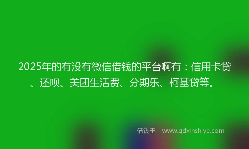 2025年的有没有微信借钱的平台啊有：信用卡贷、还呗、美团生活费、分期乐、柯基贷等。