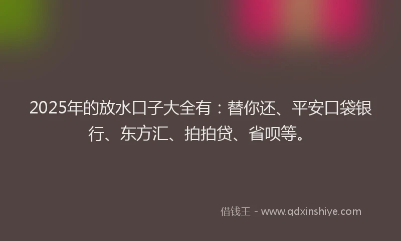 2025年的放水口子大全有：替你还、平安口袋银行、东方汇、拍拍贷、省呗等。