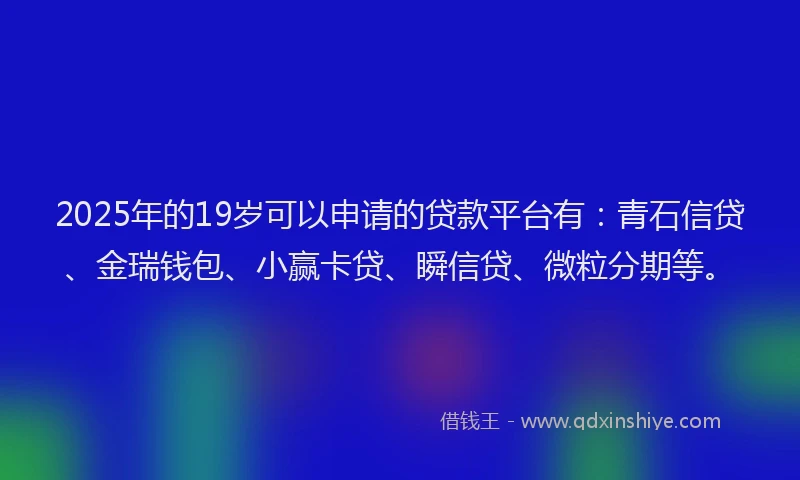 2025年的19岁可以申请的贷款平台有：青石信贷、金瑞钱包、小赢卡贷、瞬信贷、微粒分期等。
