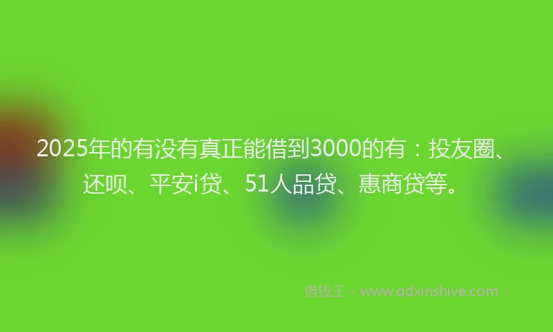 2025年的有没有真正能借到3000的有：投友圈、还呗、平安i贷、51人品贷、惠商贷等。