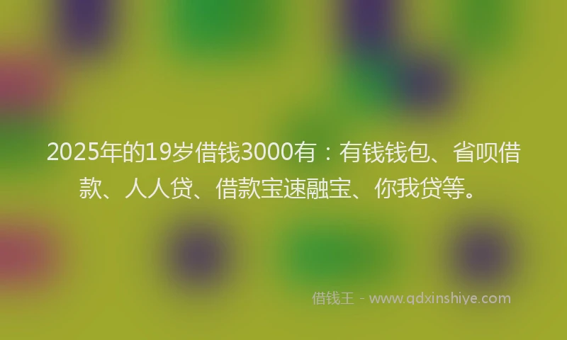 2025年的19岁借钱3000有：有钱钱包、省呗借款、人人贷、借款宝速融宝、你我贷等。