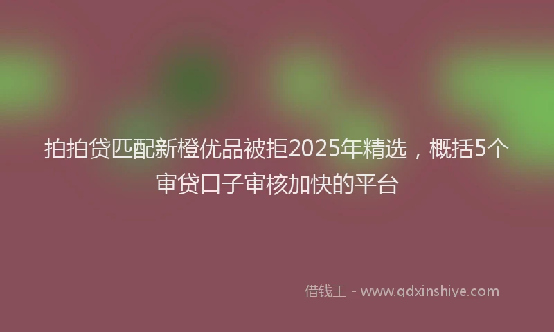 拍拍贷匹配新橙优品被拒2025年精选，概括5个审贷口子审核加快的平台