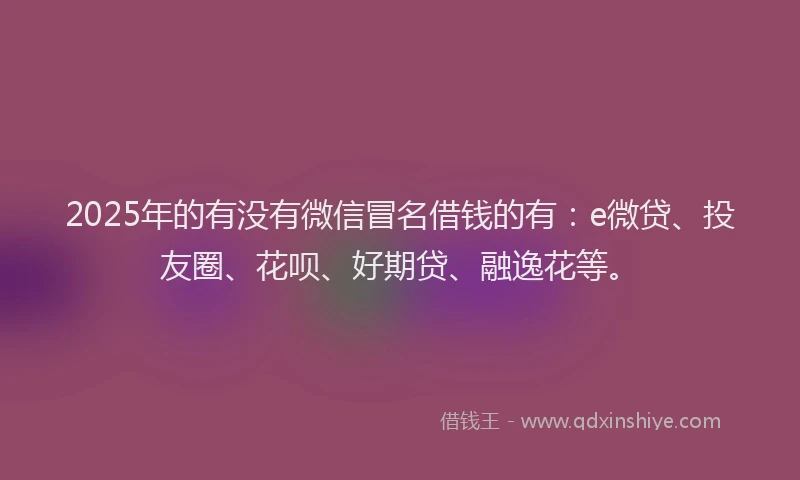 2025年的有没有微信冒名借钱的有：e微贷、投友圈、花呗、好期贷、融逸花等。