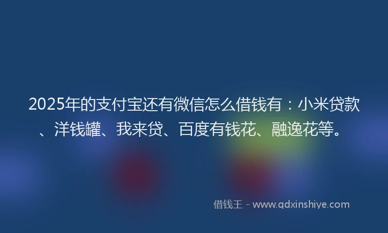 2025年的支付宝还有微信怎么借钱有：小米贷款、洋钱罐、我来贷、百度有钱花、融逸花等。