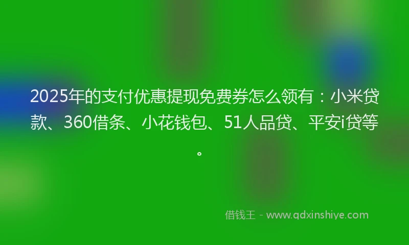 2025年的支付优惠提现免费券怎么领有：小米贷款、360借条、小花钱包、51人品贷、平安i贷等。