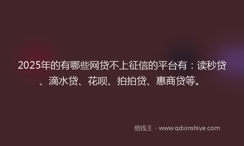 2025年的有哪些网贷不上征信的平台有：读秒贷、滴水贷、花呗、拍拍贷、惠商贷等。