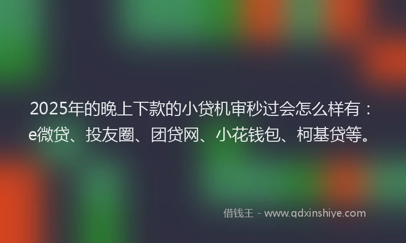 2025年的晚上下款的小贷机审秒过会怎么样有：e微贷、投友圈、团贷网、小花钱包、柯基贷等。