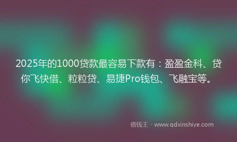 2025年的1000贷款最容易下款有：盈盈金科、贷你飞快借、粒粒贷、易捷Pro钱包、飞融宝等。