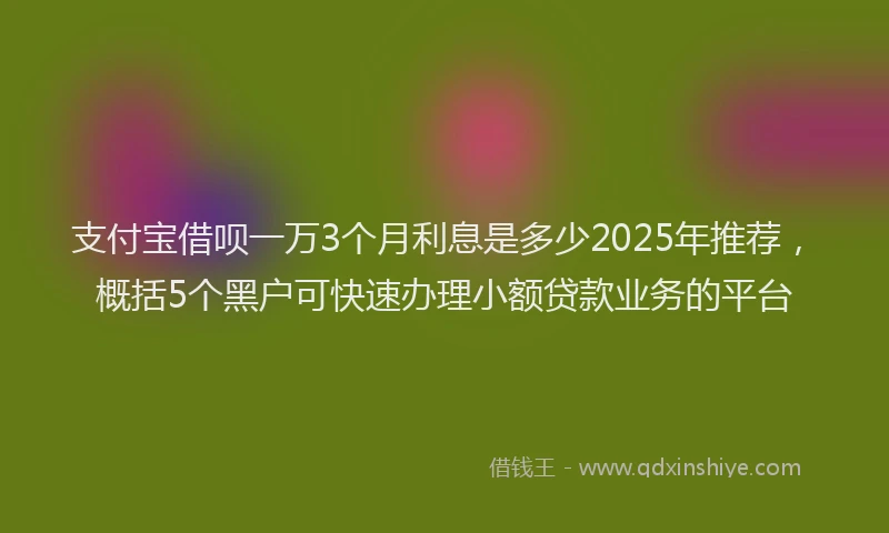支付宝借呗一万3个月利息是多少2025年推荐，概括5个黑户可快速办理小额贷款业务的平台