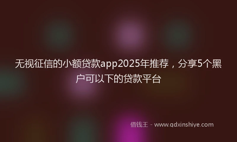 无视征信的小额贷款app2025年推荐，分享5个黑户可以下的贷款平台