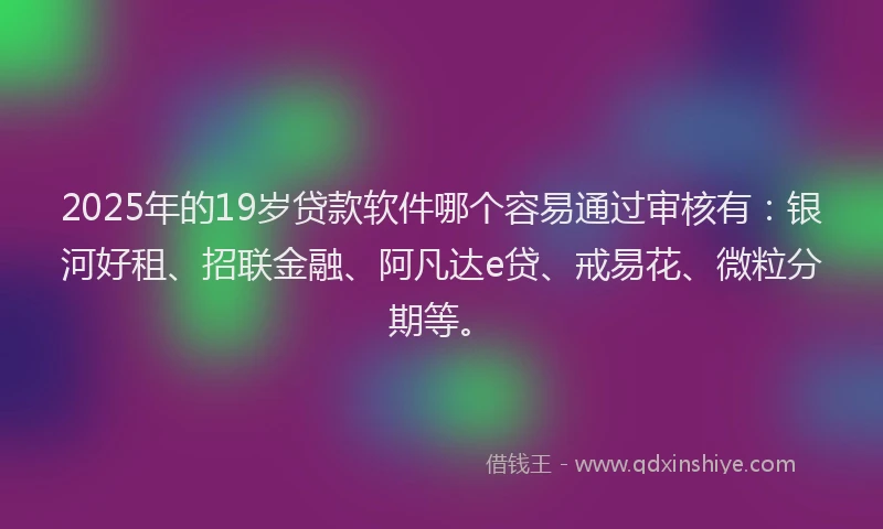 2025年的19岁贷款软件哪个容易通过审核有:银河好租、招联金融、阿凡达e贷、戒易花、微粒分期等。