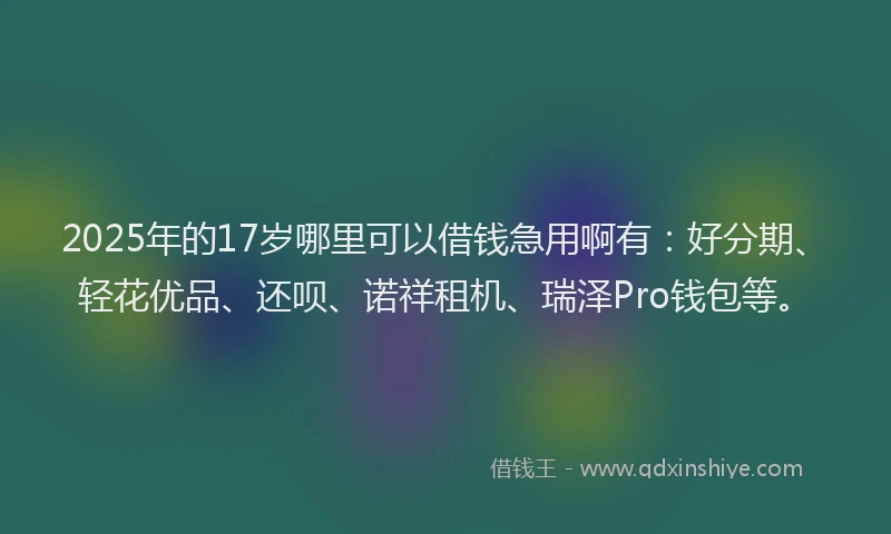 2025年的17岁哪里可以借钱急用啊有：好分期、轻花优品、还呗、诺祥租机、瑞泽Pro钱包等。