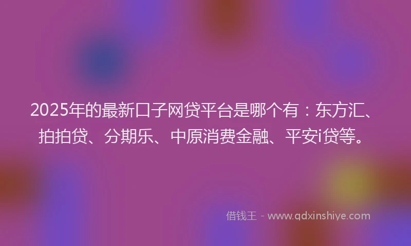 2025年的最新口子网贷平台是哪个有：东方汇、拍拍贷、分期乐、中原消费金融、平安i贷等。