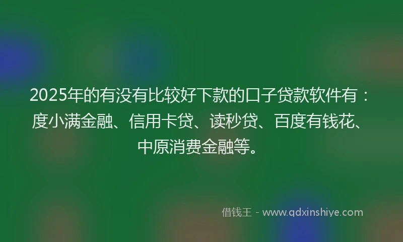 2025年的有没有比较好下款的口子贷款软件有：度小满金融、信用卡贷、读秒贷、百度有钱花、中原消费金融等。