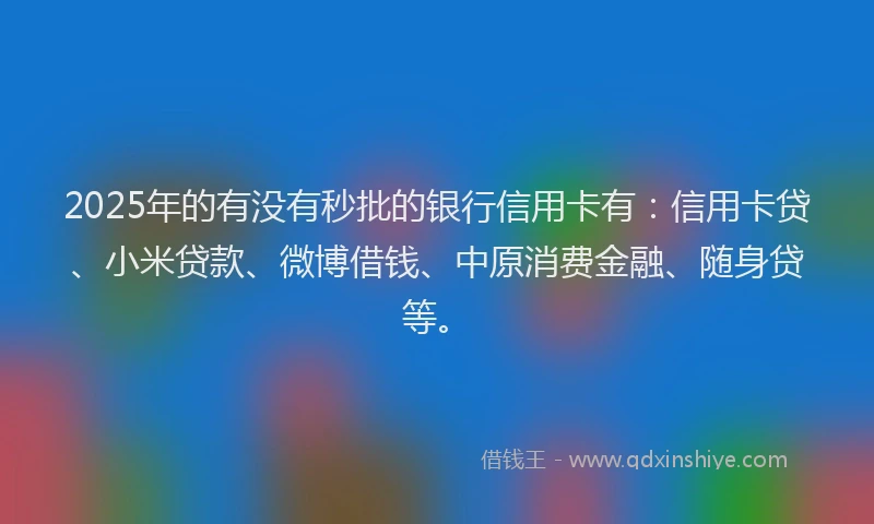 2025年的有没有秒批的银行信用卡有：信用卡贷、小米贷款、微博借钱、中原消费金融、随身贷等。