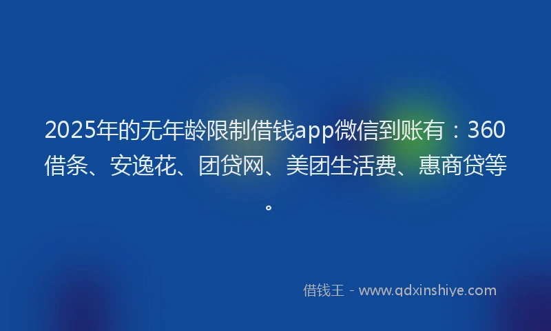 2025年的无年龄限制借钱app微信到账有：360借条、安逸花、团贷网、美团生活费、惠商贷等。