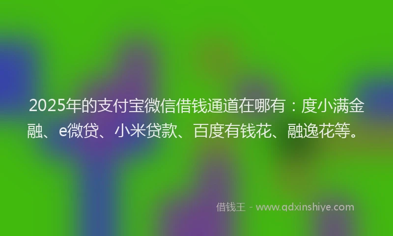 2025年的支付宝微信借钱通道在哪有：度小满金融、e微贷、小米贷款、百度有钱花、融逸花等。