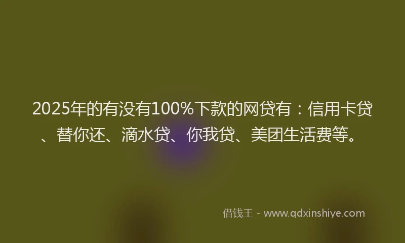 2025年的有没有100%下款的网贷有：信用卡贷、替你还、滴水贷、你我贷、美团生活费等。