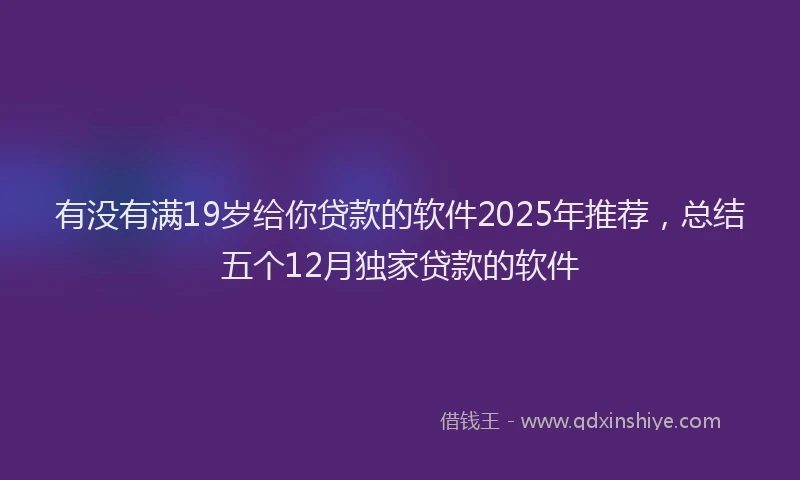 有没有满19岁给你贷款的软件2025年推荐，总结五个12月独家贷款的软件