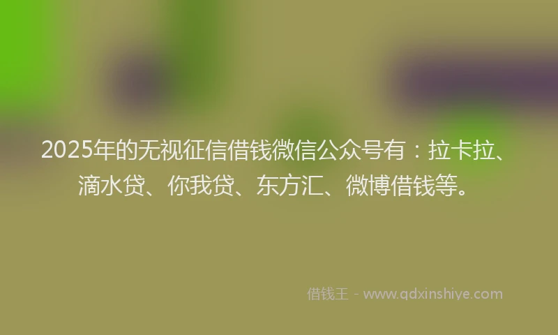 2025年的无视征信借钱微信公众号有：拉卡拉、滴水贷、你我贷、东方汇、微博借钱等。