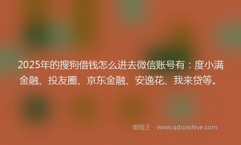 2025年的搜狗借钱怎么进去微信账号有：度小满金融、投友圈、京东金融、安逸花、我来贷等。