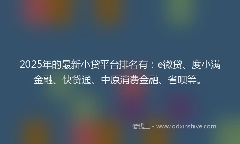 2025年的最新小贷平台排名有：e微贷、度小满金融、快贷通、中原消费金融、省呗等。