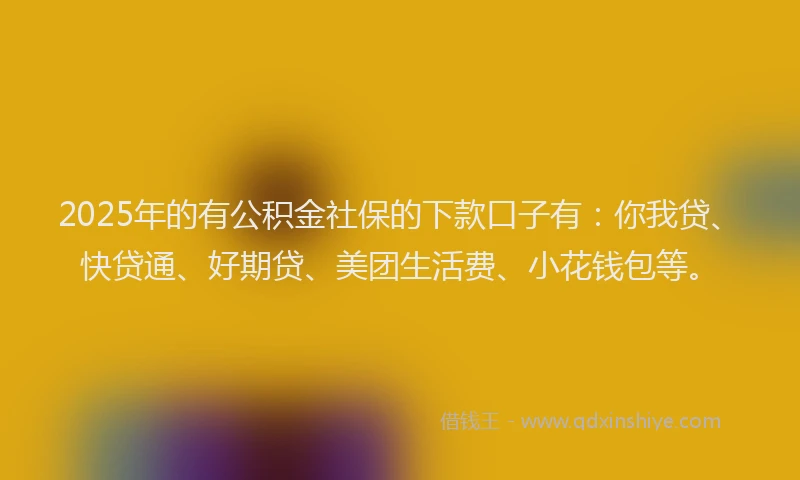 2025年的有公积金社保的下款口子有：你我贷、快贷通、好期贷、美团生活费、小花钱包等。