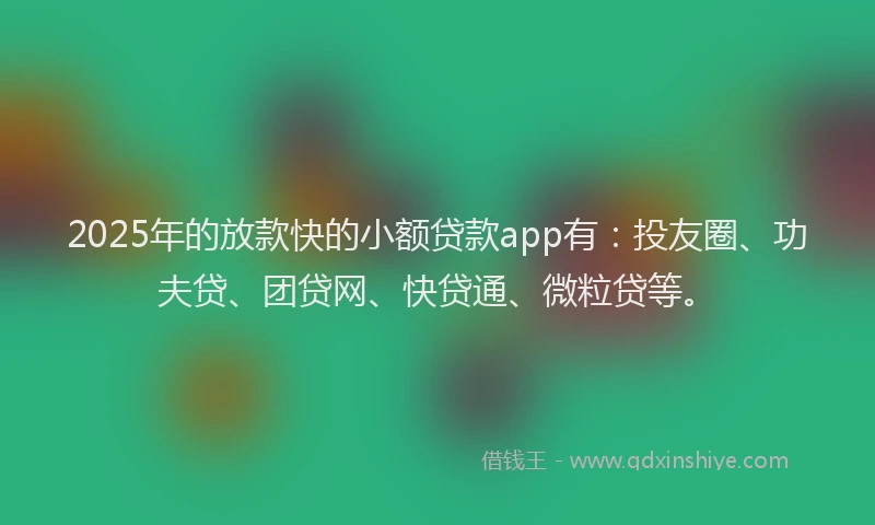 2025年的放款快的小额贷款app有：投友圈、功夫贷、团贷网、快贷通、微粒贷等。