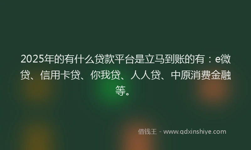 2025年的有什么贷款平台是立马到账的有：e微贷、信用卡贷、你我贷、人人贷、中原消费金融等。