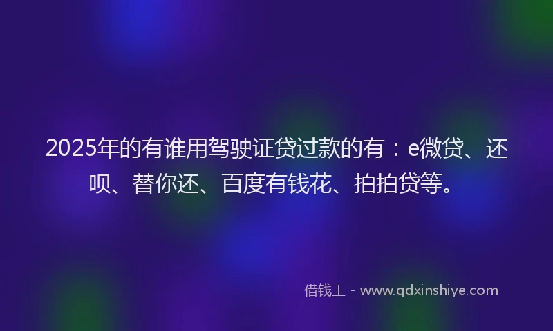 2025年的有谁用驾驶证贷过款的有：e微贷、还呗、替你还、百度有钱花、拍拍贷等。