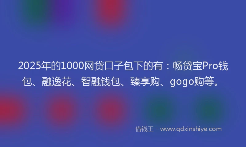 2025年的1000网贷口子包下的有：畅贷宝Pro钱包、融逸花、智融钱包、臻享购、gogo购等。