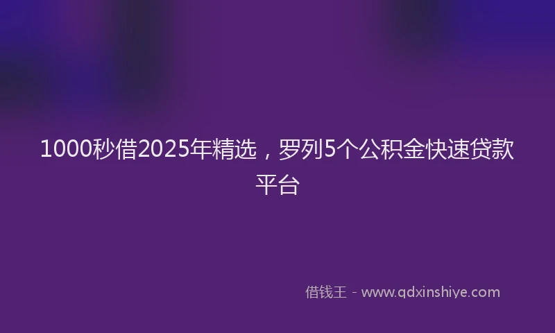 1000秒借2025年精选，罗列5个公积金快速贷款平台
