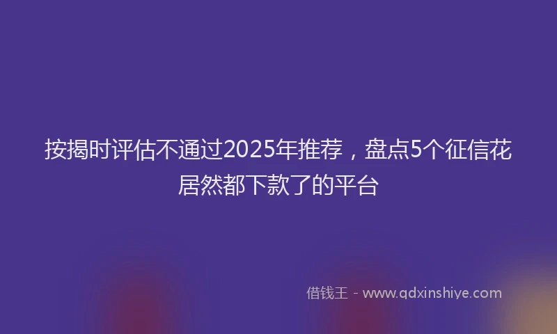 按揭时评估不通过2025年推荐，盘点5个征信花居然都下款了的平台