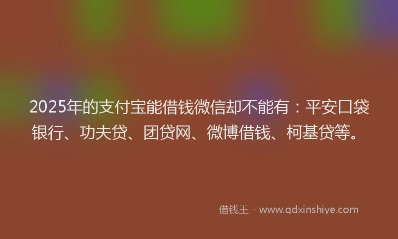2025年的支付宝能借钱微信却不能有：平安口袋银行、功夫贷、团贷网、微博借钱、柯基贷等。