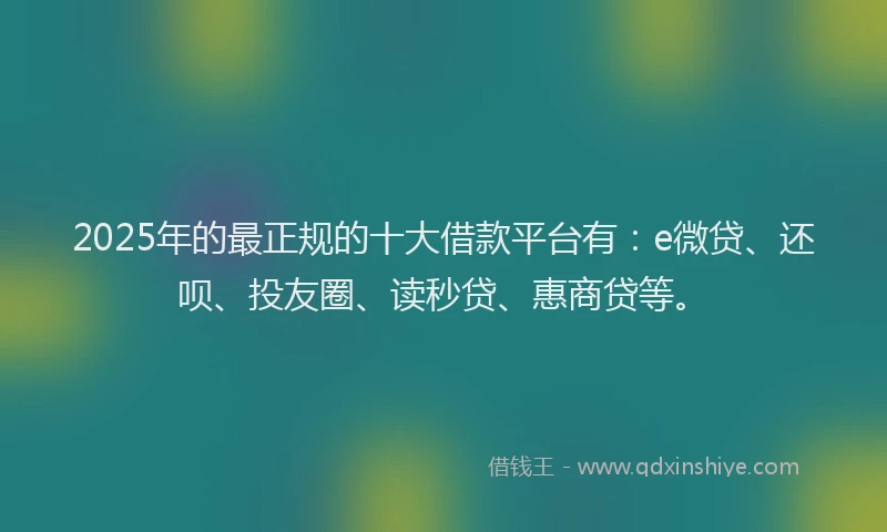 2025年的最正规的十大借款平台有：e微贷、还呗、投友圈、读秒贷、惠商贷等。