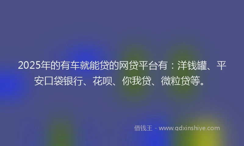 2025年的有车就能贷的网贷平台有：洋钱罐、平安口袋银行、花呗、你我贷、微粒贷等。