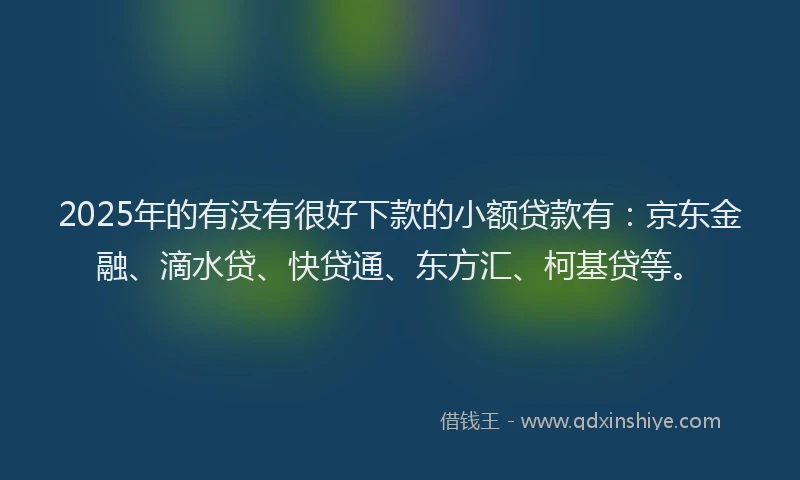 2025年的有没有很好下款的小额贷款有：京东金融、滴水贷、快贷通、东方汇、柯基贷等。